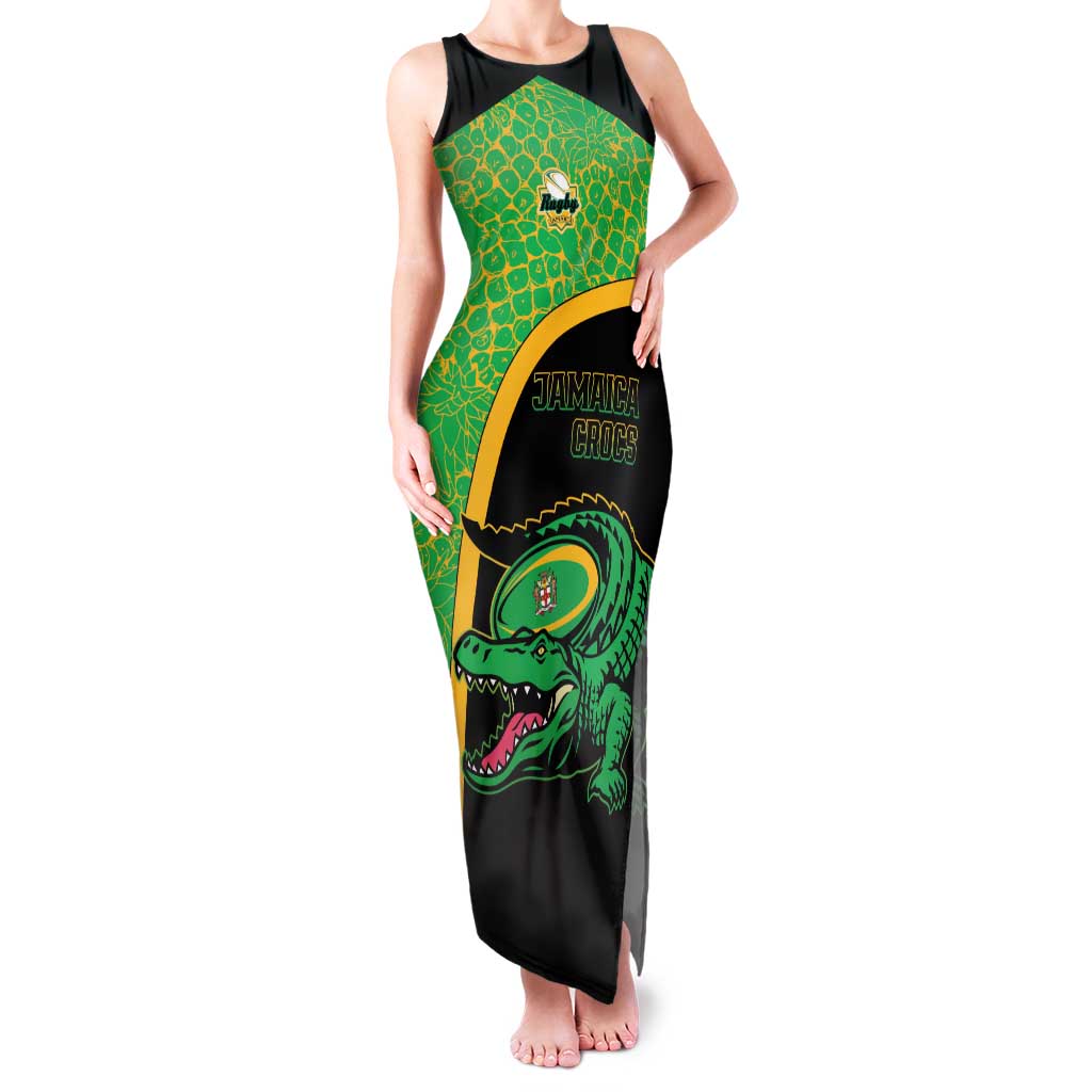 Jamaica Rugby Custom Family Matching Tank Maxi Dress and Hawaiian Shirt Go Jamaica Crocs - Pineapple Pattern
