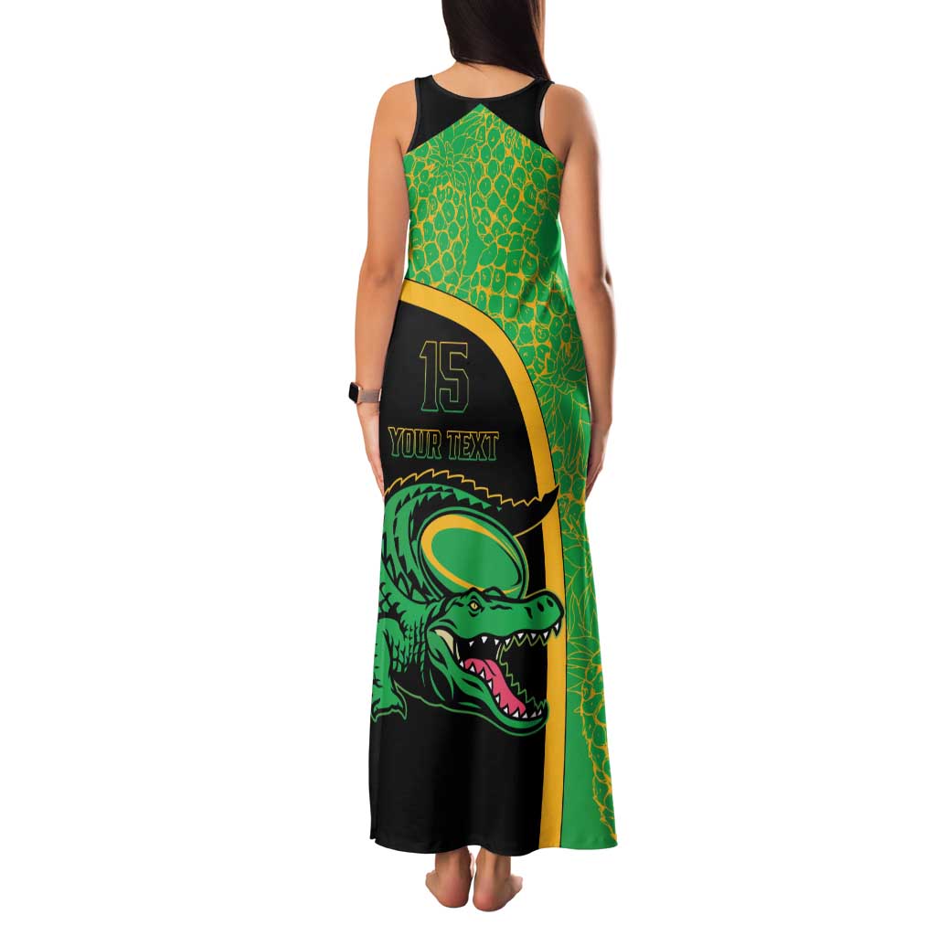 Jamaica Rugby Custom Family Matching Tank Maxi Dress and Hawaiian Shirt Go Jamaica Crocs - Pineapple Pattern