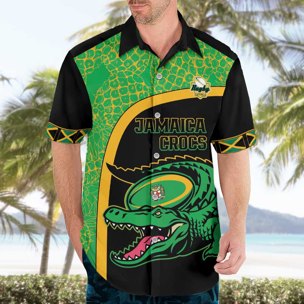 Jamaica Rugby Custom Hawaiian Shirt Go Jamaica Crocs - Pineapple Pattern