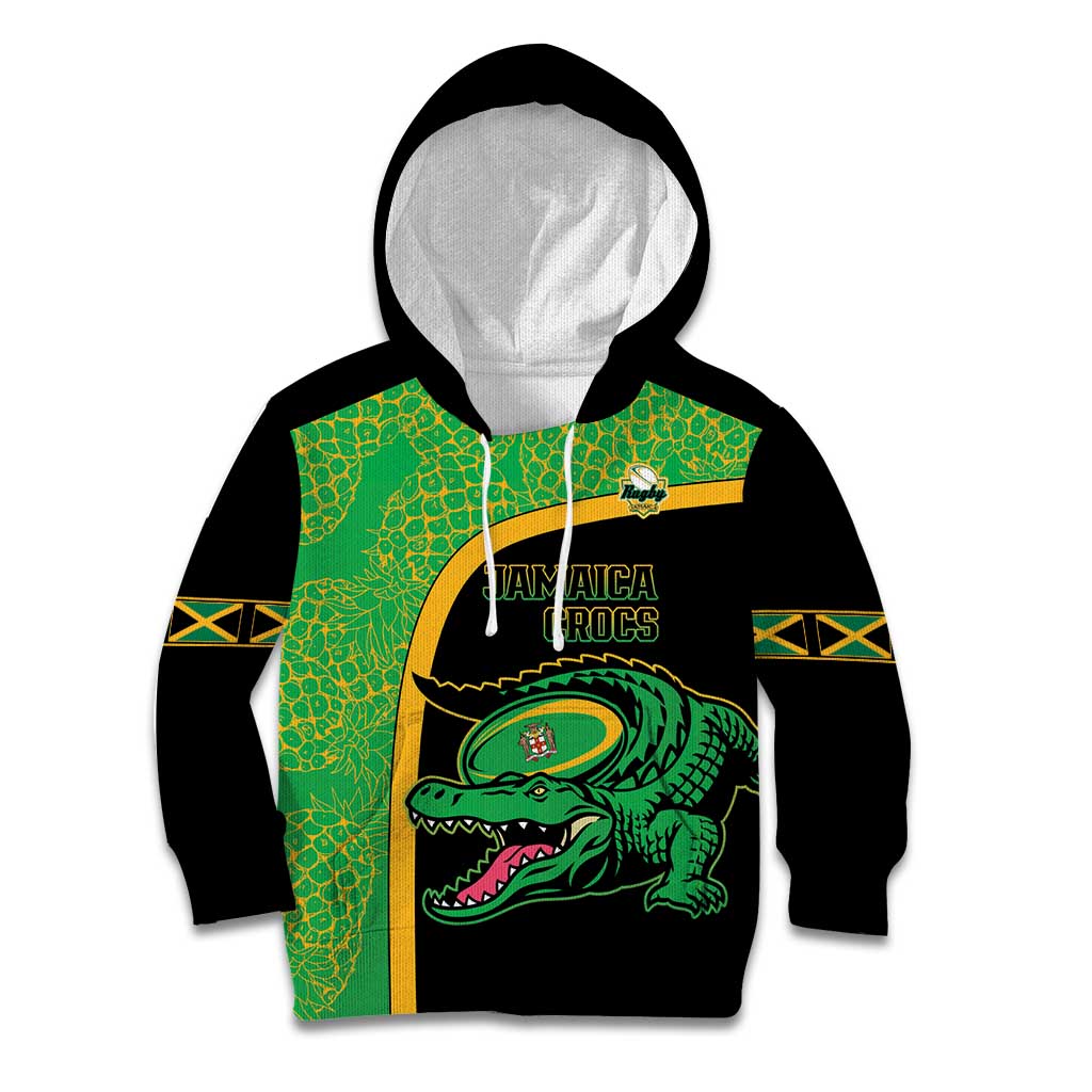 Jamaica Rugby Custom Kid Hoodie Go Jamaica Crocs - Pineapple Pattern