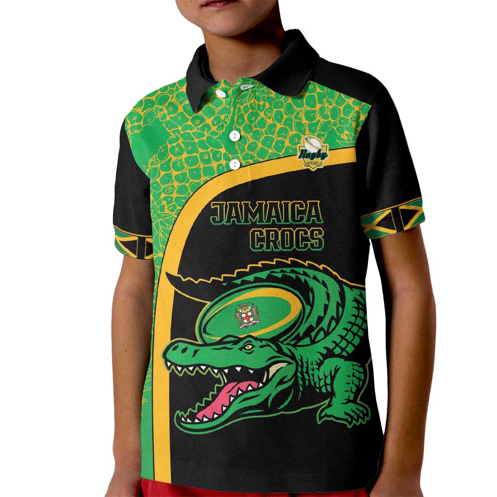Jamaica Rugby Custom Kid Polo Shirt Go Jamaica Crocs - Pineapple Pattern