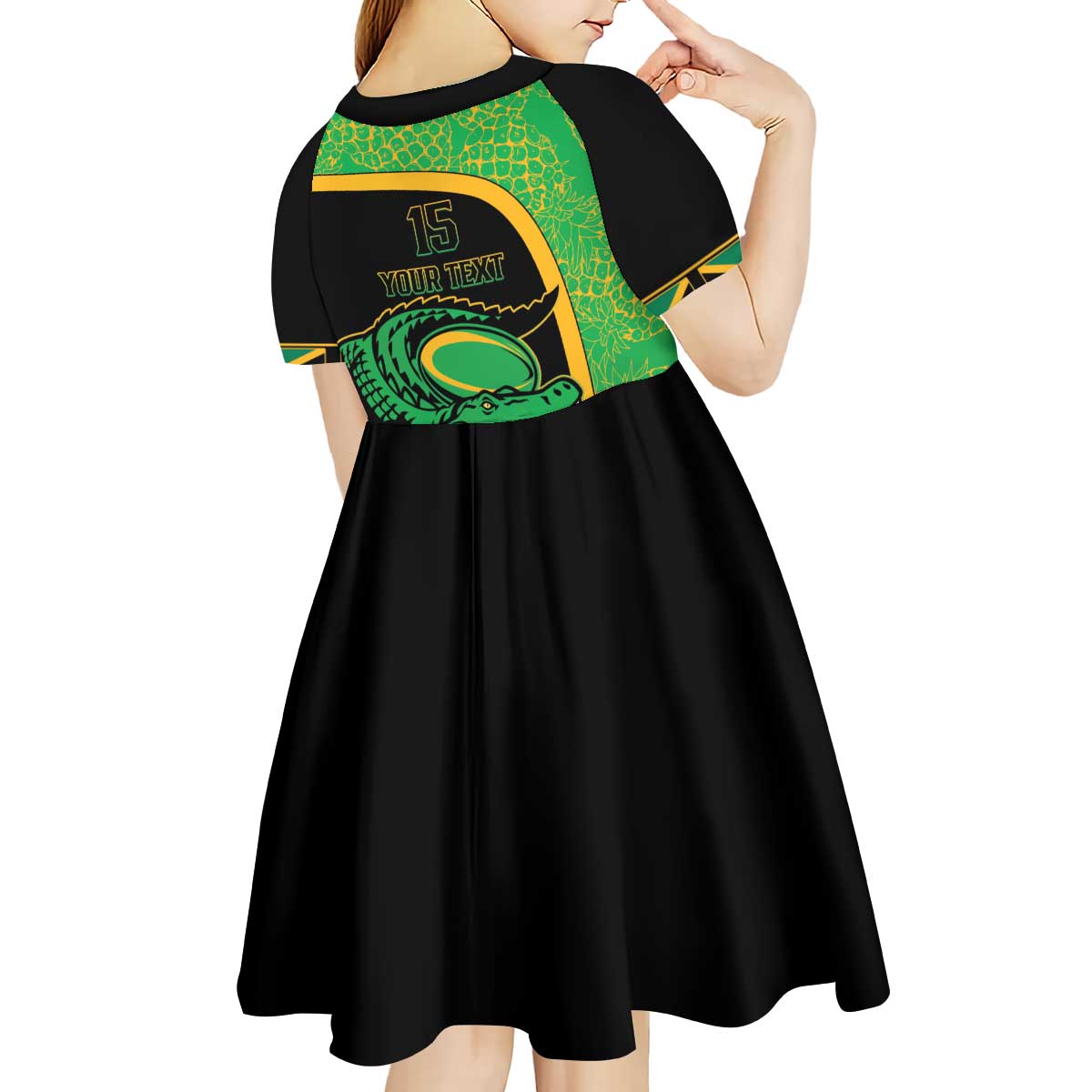 Jamaica Rugby Custom Kid Short Sleeve Dress Go Jamaica Crocs - Pineapple Pattern