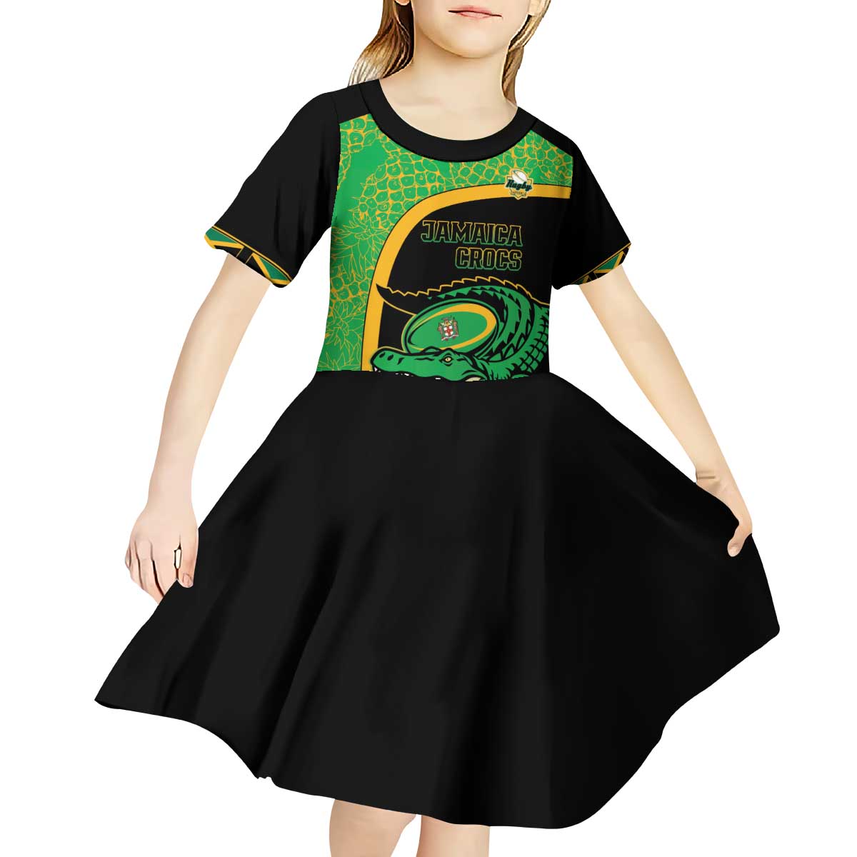Jamaica Rugby Custom Kid Short Sleeve Dress Go Jamaica Crocs - Pineapple Pattern