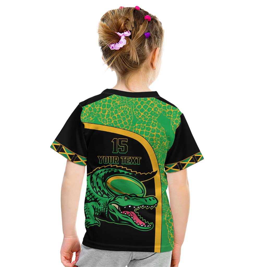Jamaica Rugby Custom Kid T Shirt Go Jamaica Crocs - Pineapple Pattern