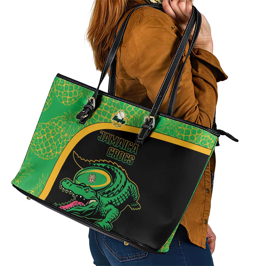 Jamaica Rugby Leather Tote Bag Go Jamaica Crocs - Pineapple Pattern