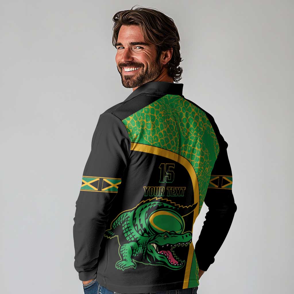 Jamaica Rugby Custom Long Sleeve Polo Shirt Go Jamaica Crocs - Pineapple Pattern