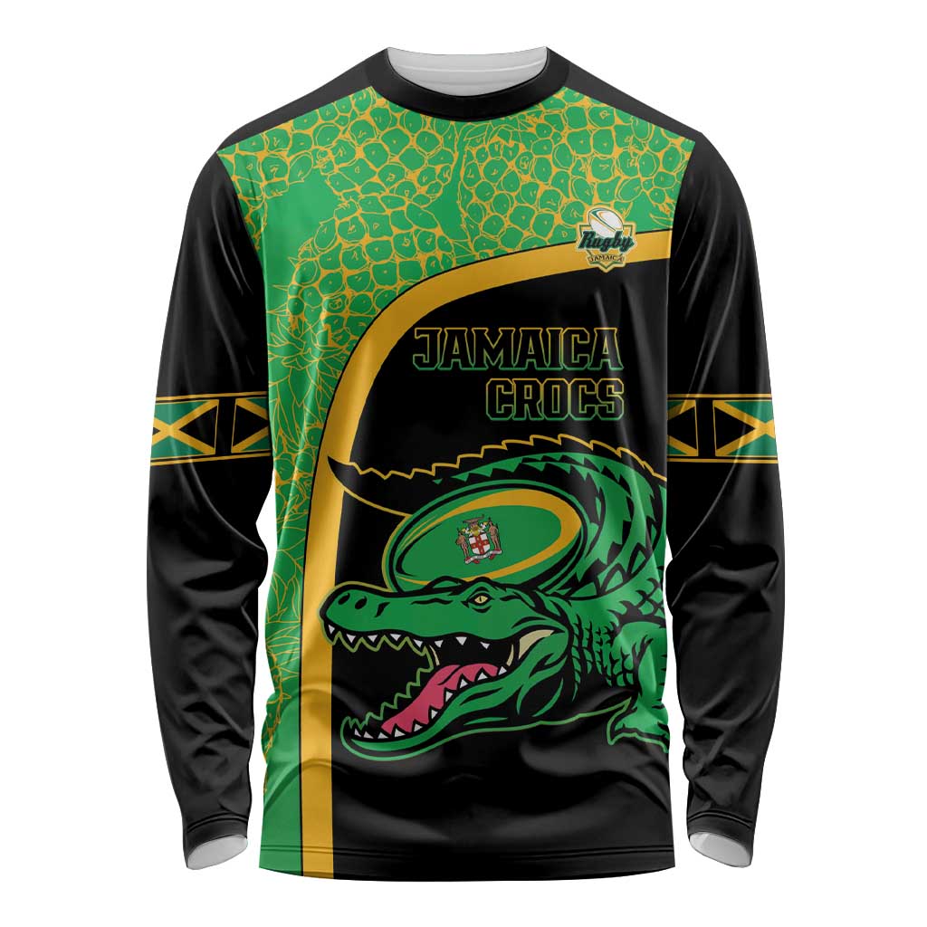 Jamaica Rugby Custom Long Sleeve Shirt Go Jamaica Crocs - Pineapple Pattern