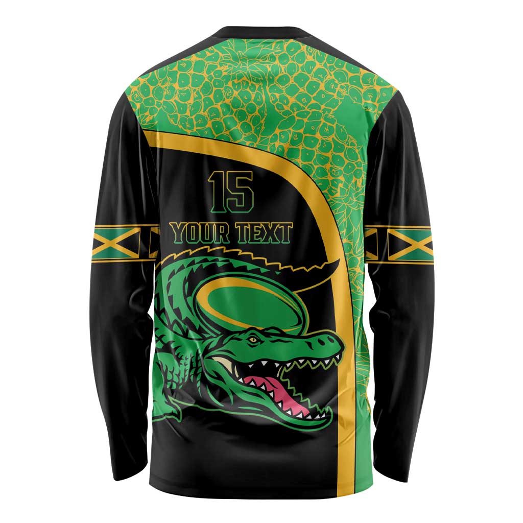Jamaica Rugby Custom Long Sleeve Shirt Go Jamaica Crocs - Pineapple Pattern