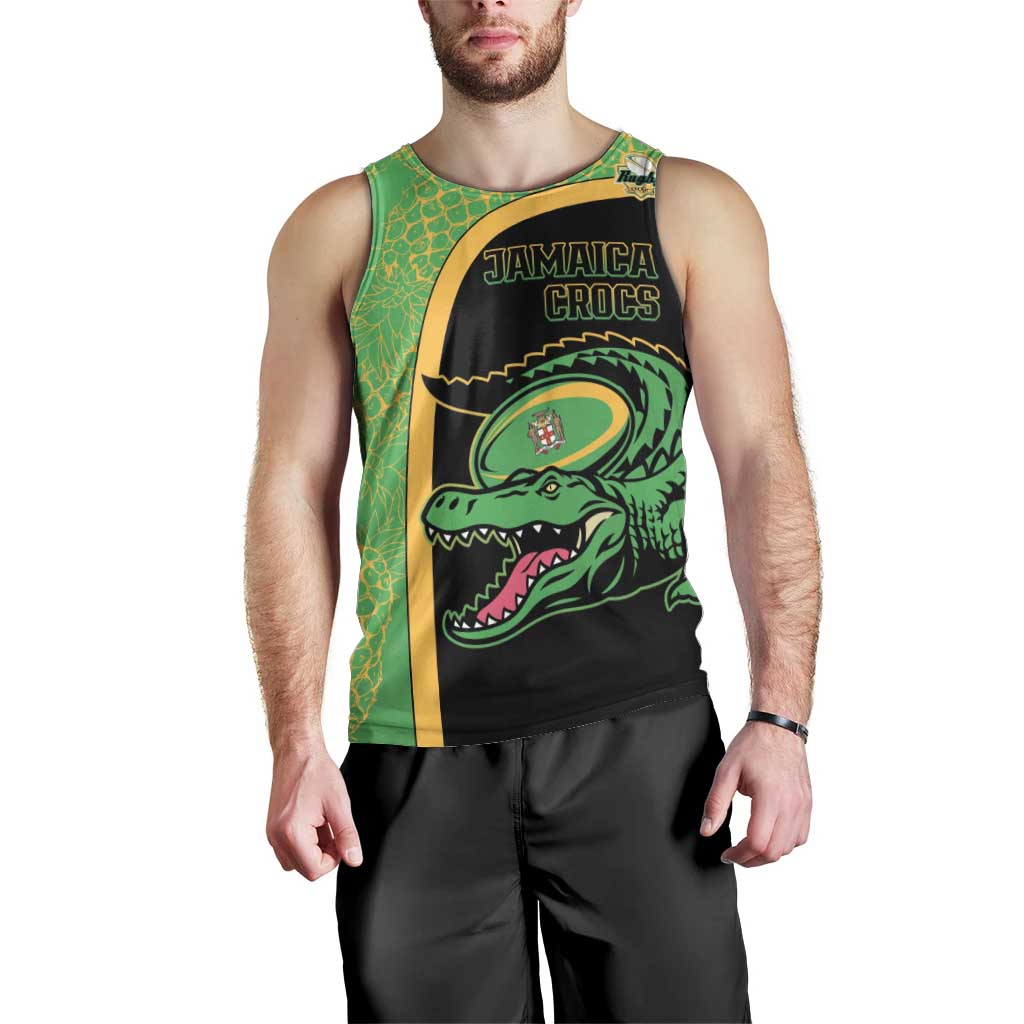Jamaica Rugby Custom Men Tank Top Go Jamaica Crocs - Pineapple Pattern