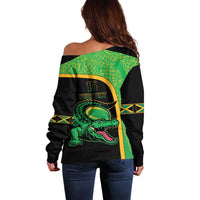 Jamaica Rugby Custom Off Shoulder Sweater Go Jamaica Crocs - Pineapple Pattern