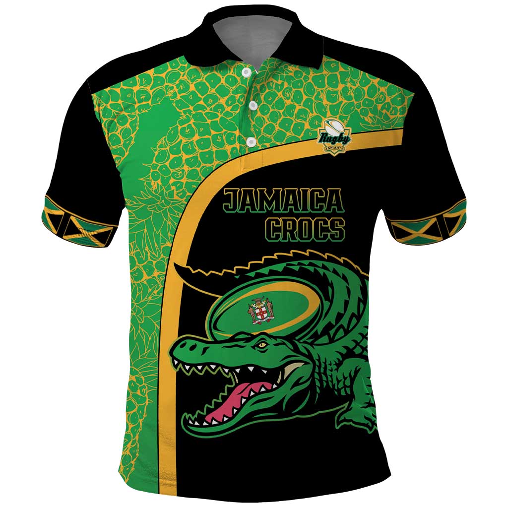 Jamaica Rugby Custom Polo Shirt Go Jamaica Crocs - Pineapple Pattern