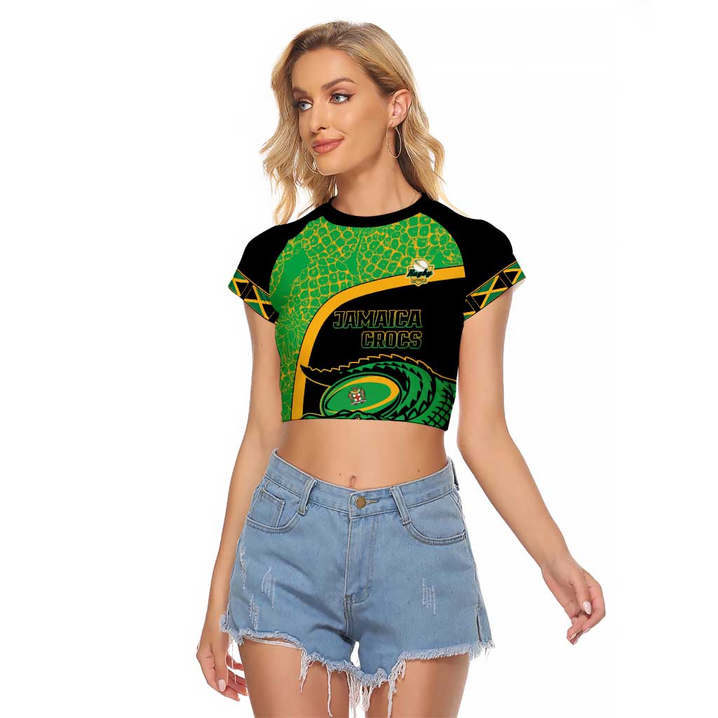 Jamaica Rugby Custom Raglan Cropped T Shirt Go Jamaica Crocs - Pineapple Pattern