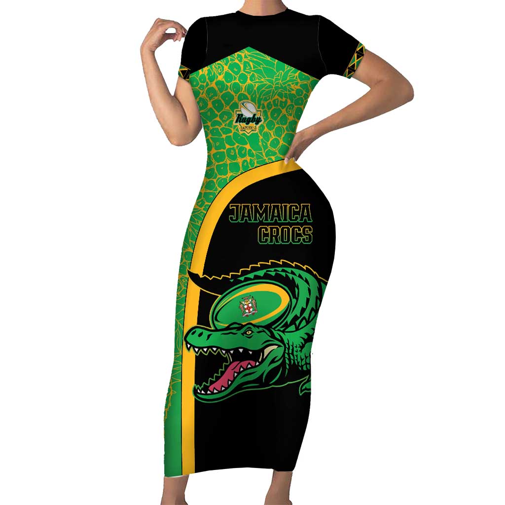 Jamaica Rugby Custom Short Sleeve Bodycon Dress Go Jamaica Crocs - Pineapple Pattern