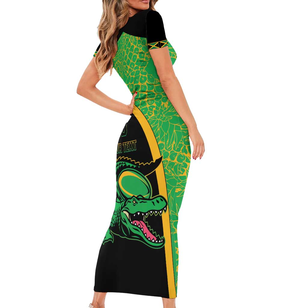 Jamaica Rugby Custom Short Sleeve Bodycon Dress Go Jamaica Crocs - Pineapple Pattern