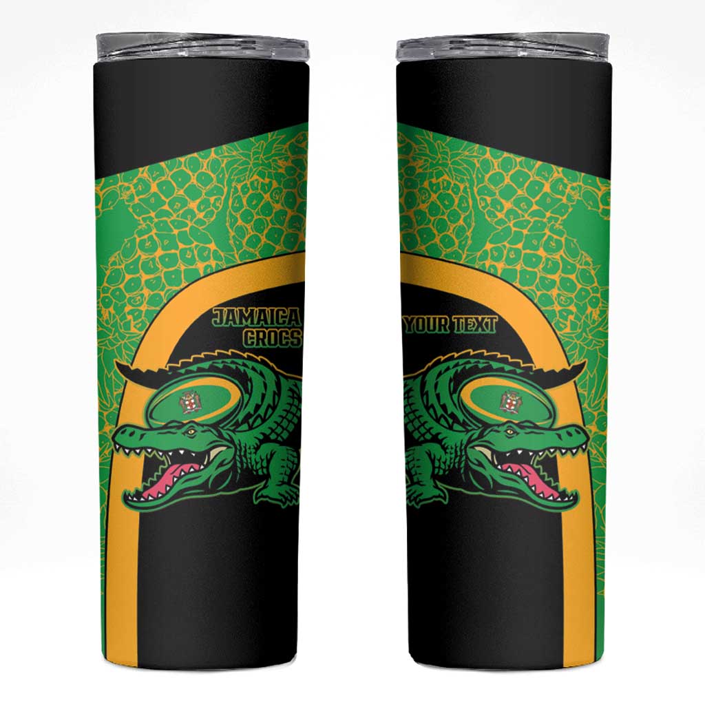 Jamaica Rugby Custom Skinny Tumbler Go Jamaica Crocs - Pineapple Pattern