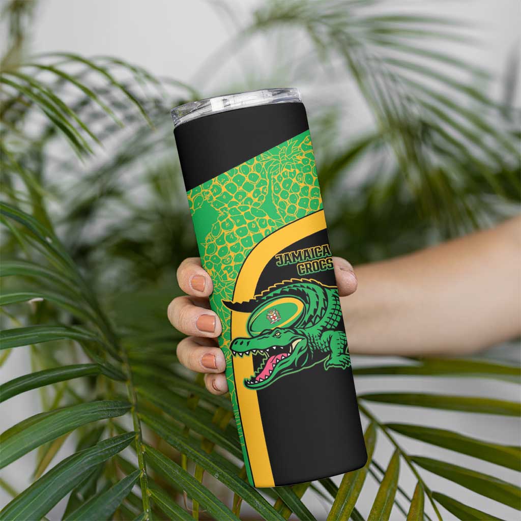 Jamaica Rugby Custom Skinny Tumbler Go Jamaica Crocs - Pineapple Pattern