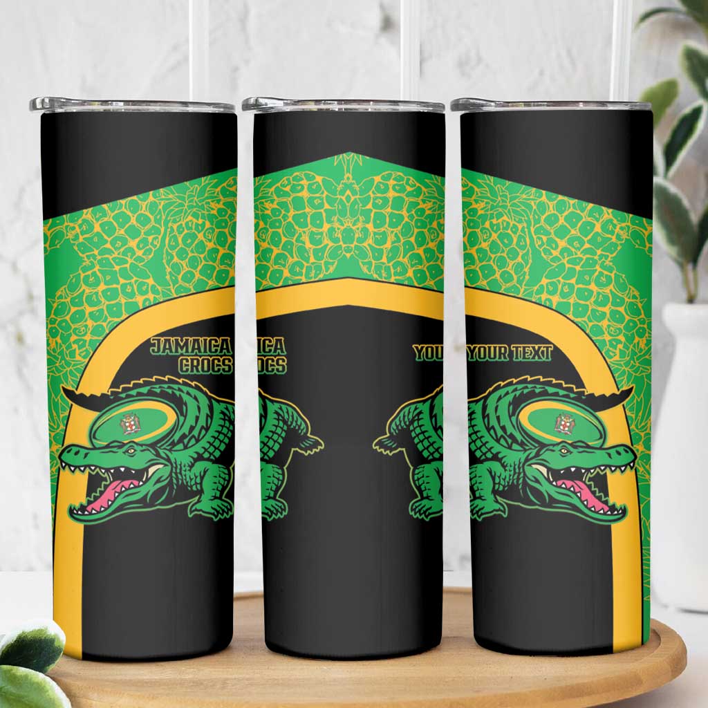 Jamaica Rugby Custom Skinny Tumbler Go Jamaica Crocs - Pineapple Pattern