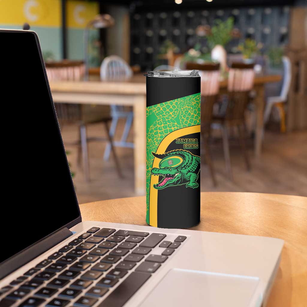 Jamaica Rugby Custom Skinny Tumbler Go Jamaica Crocs - Pineapple Pattern