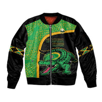 Jamaica Rugby Custom Sleeve Zip Bomber Jacket Go Jamaica Crocs - Pineapple Pattern