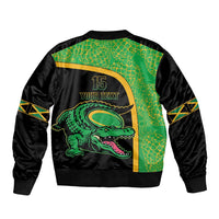 Jamaica Rugby Custom Sleeve Zip Bomber Jacket Go Jamaica Crocs - Pineapple Pattern