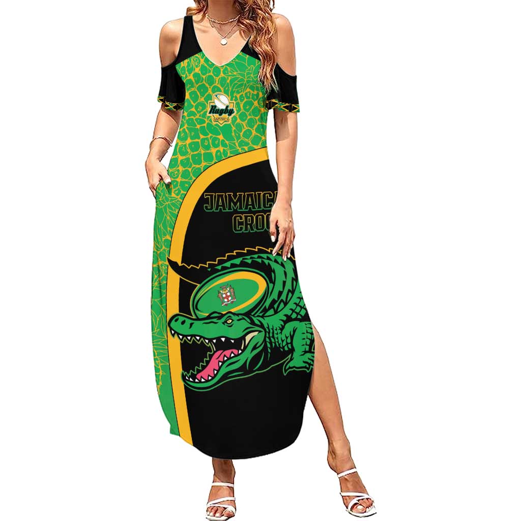 Jamaica Rugby Custom Summer Maxi Dress Go Jamaica Crocs - Pineapple Pattern