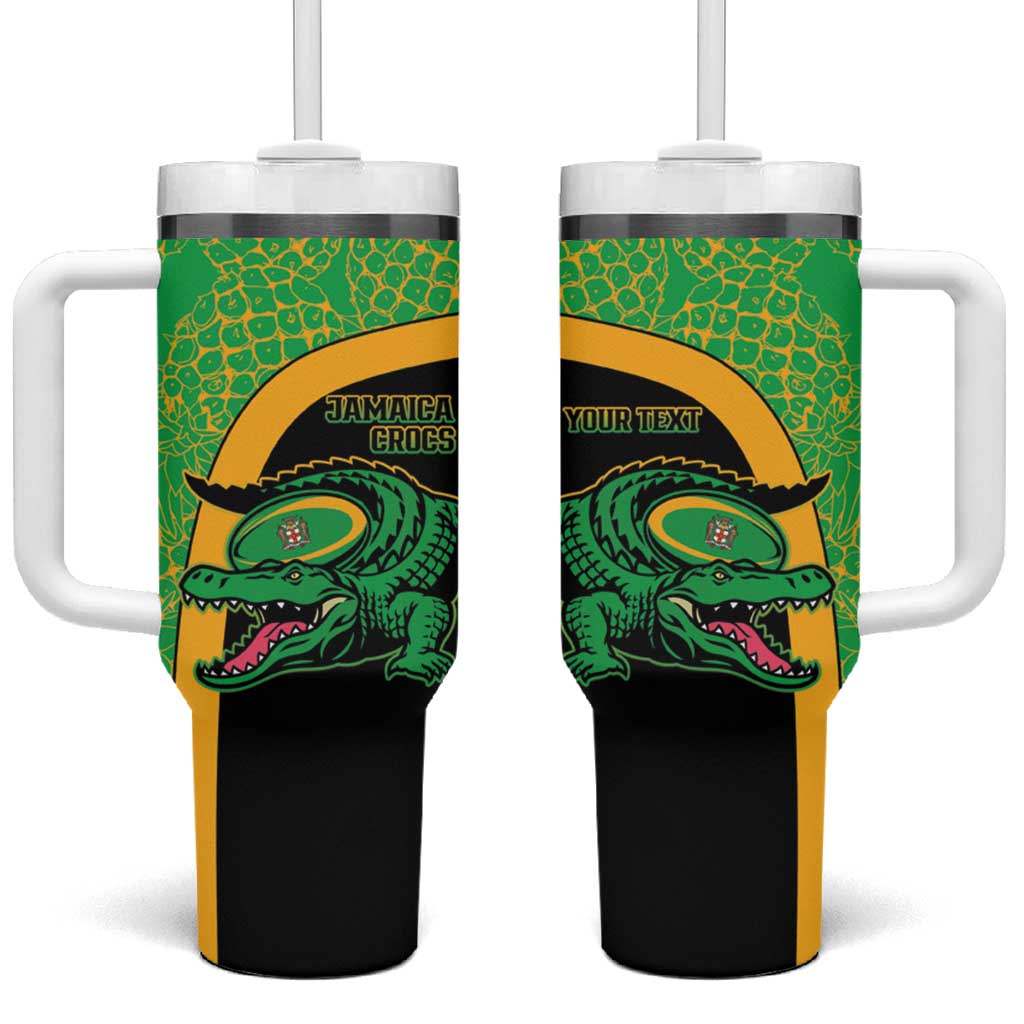 Jamaica Rugby Custom Tumbler With Handle Go Jamaica Crocs - Pineapple Pattern