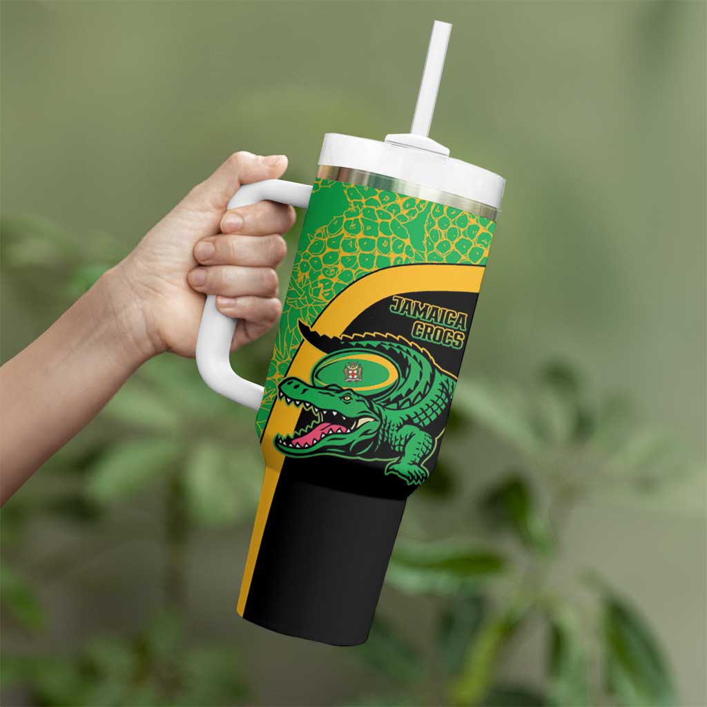 Jamaica Rugby Custom Tumbler With Handle Go Jamaica Crocs - Pineapple Pattern