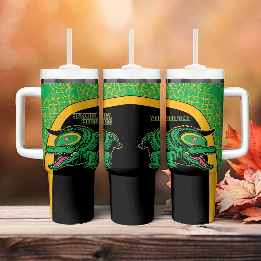 Jamaica Rugby Custom Tumbler With Handle Go Jamaica Crocs - Pineapple Pattern