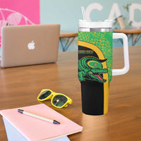 Jamaica Rugby Custom Tumbler With Handle Go Jamaica Crocs - Pineapple Pattern