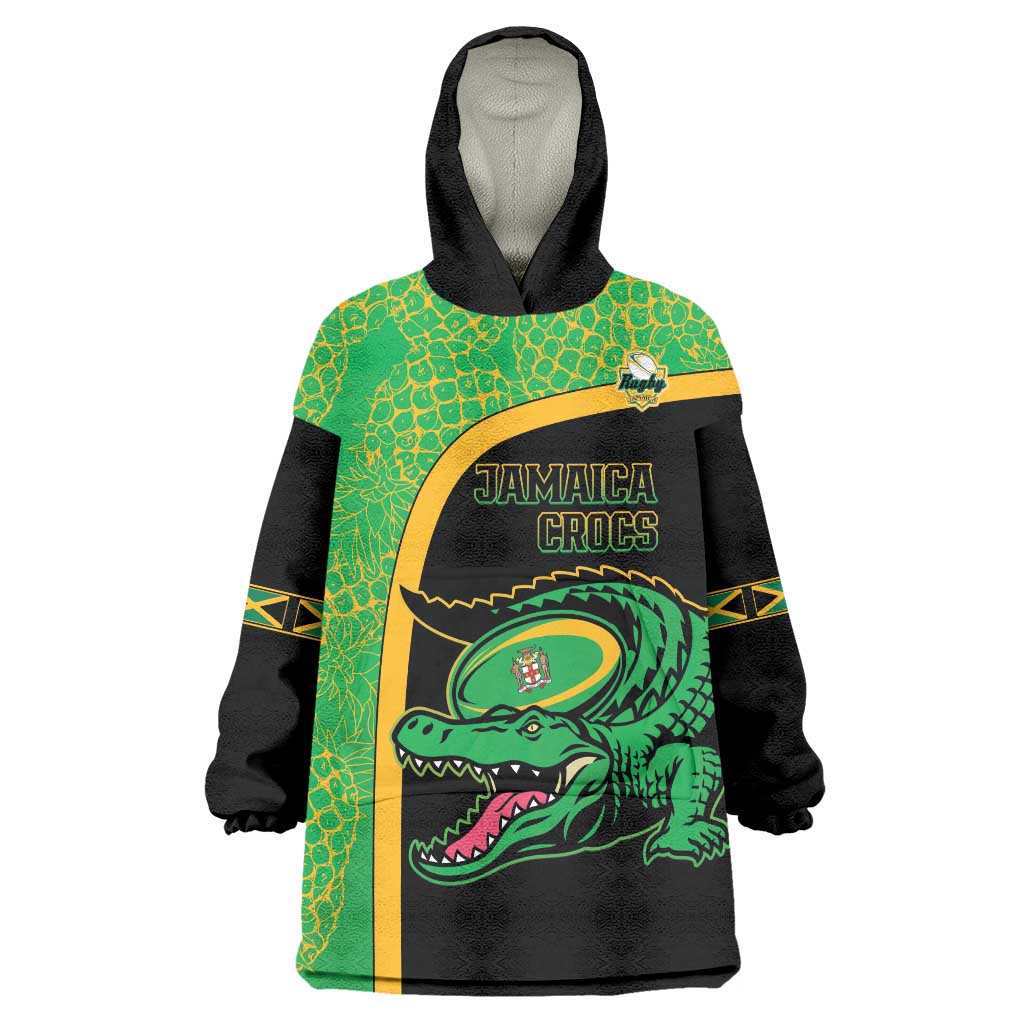 Jamaica Rugby Custom Wearable Blanket Hoodie Go Jamaica Crocs - Pineapple Pattern