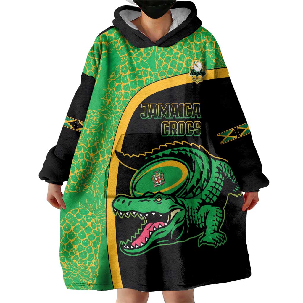 Jamaica Rugby Custom Wearable Blanket Hoodie Go Jamaica Crocs - Pineapple Pattern