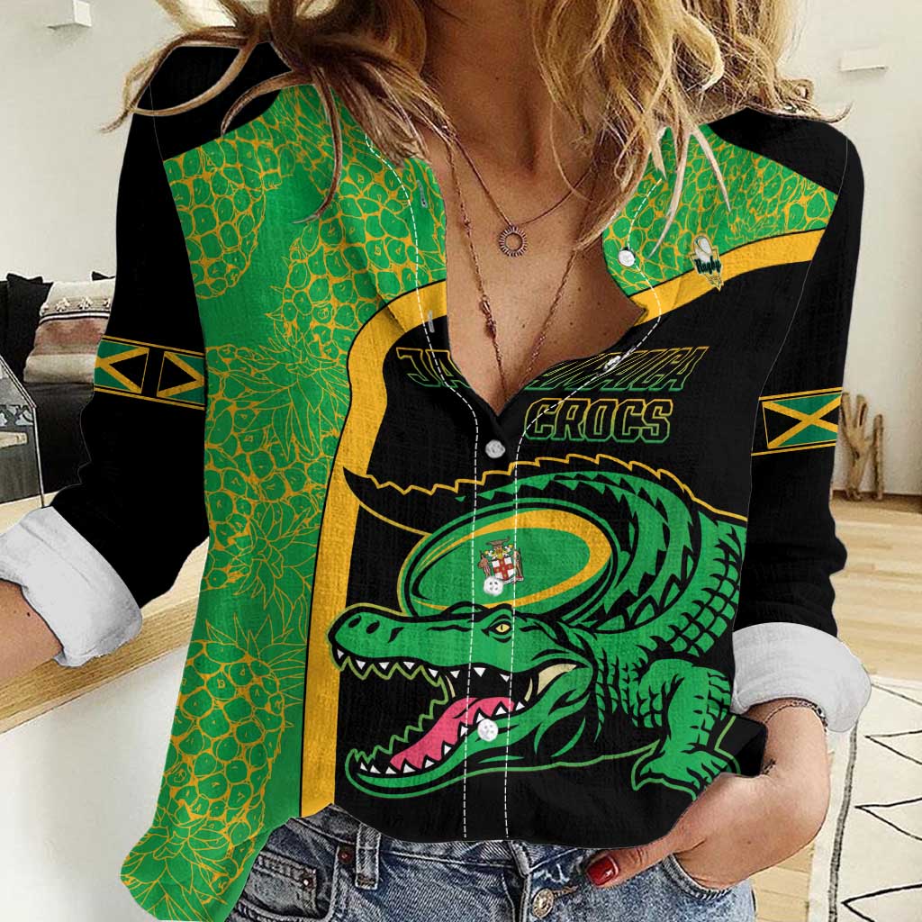 Jamaica Rugby Custom Women Casual Shirt Go Jamaica Crocs - Pineapple Pattern