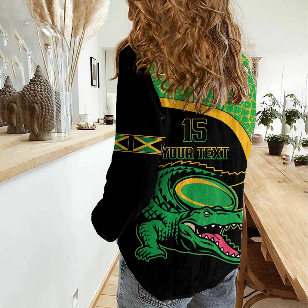 Jamaica Rugby Custom Women Casual Shirt Go Jamaica Crocs - Pineapple Pattern
