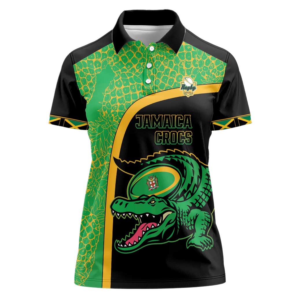 Jamaica Rugby Custom Women Polo Shirt Go Jamaica Crocs - Pineapple Pattern