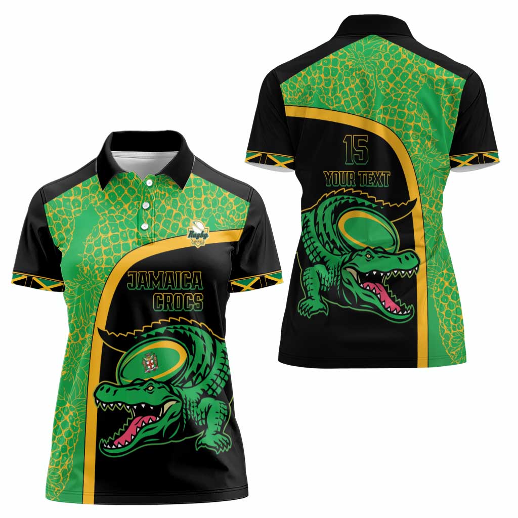 Jamaica Rugby Custom Women Polo Shirt Go Jamaica Crocs - Pineapple Pattern