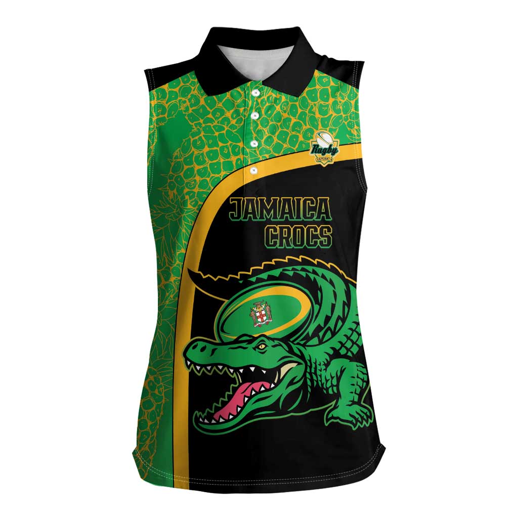 Jamaica Rugby Custom Women Sleeveless Polo Shirt Go Jamaica Crocs - Pineapple Pattern