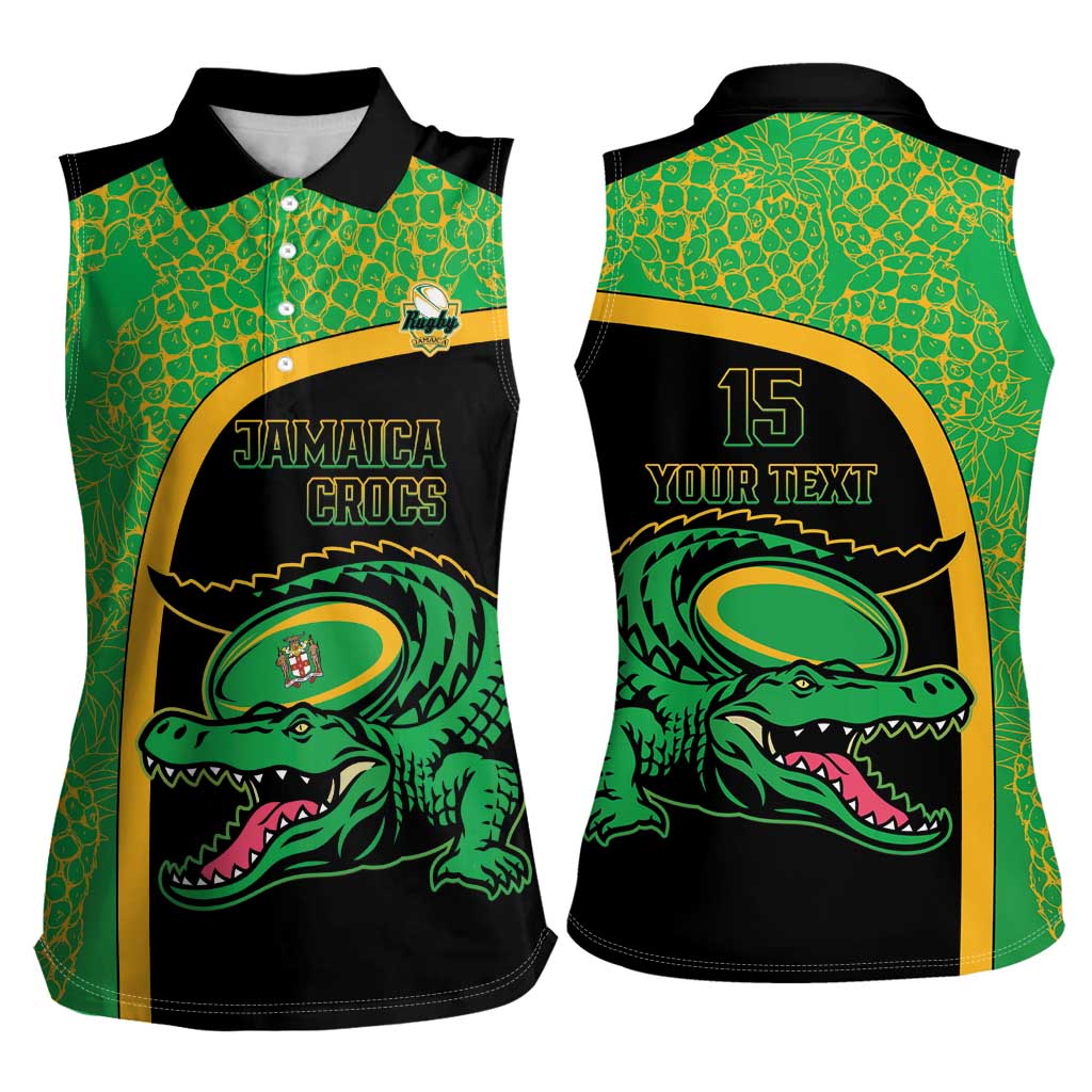 Jamaica Rugby Custom Women Sleeveless Polo Shirt Go Jamaica Crocs - Pineapple Pattern