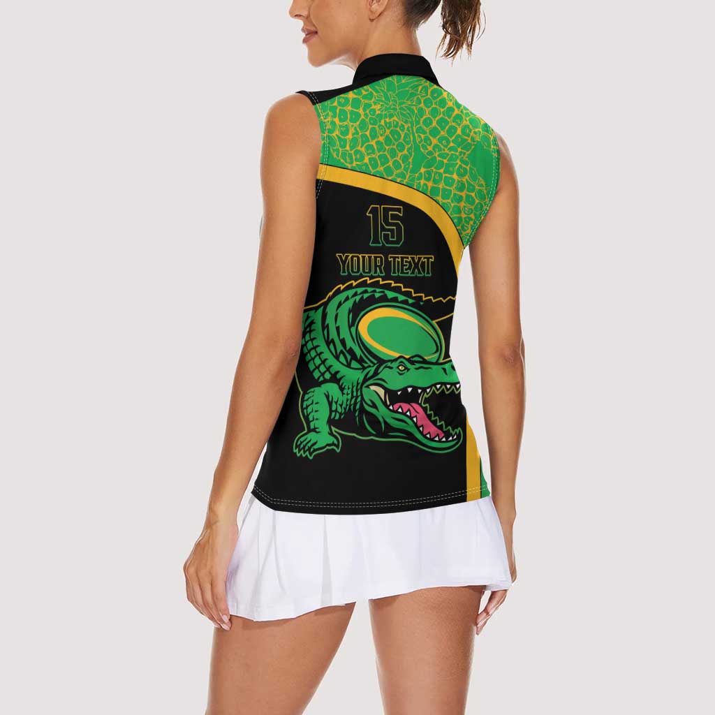 Jamaica Rugby Custom Women Sleeveless Polo Shirt Go Jamaica Crocs - Pineapple Pattern