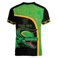 Jamaica Rugby Custom Women V-Neck T-Shirt Go Jamaica Crocs - Pineapple Pattern