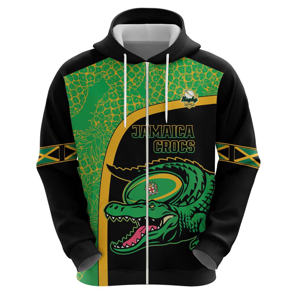 Jamaica Rugby Custom Zip Hoodie Go Jamaica Crocs - Pineapple Pattern