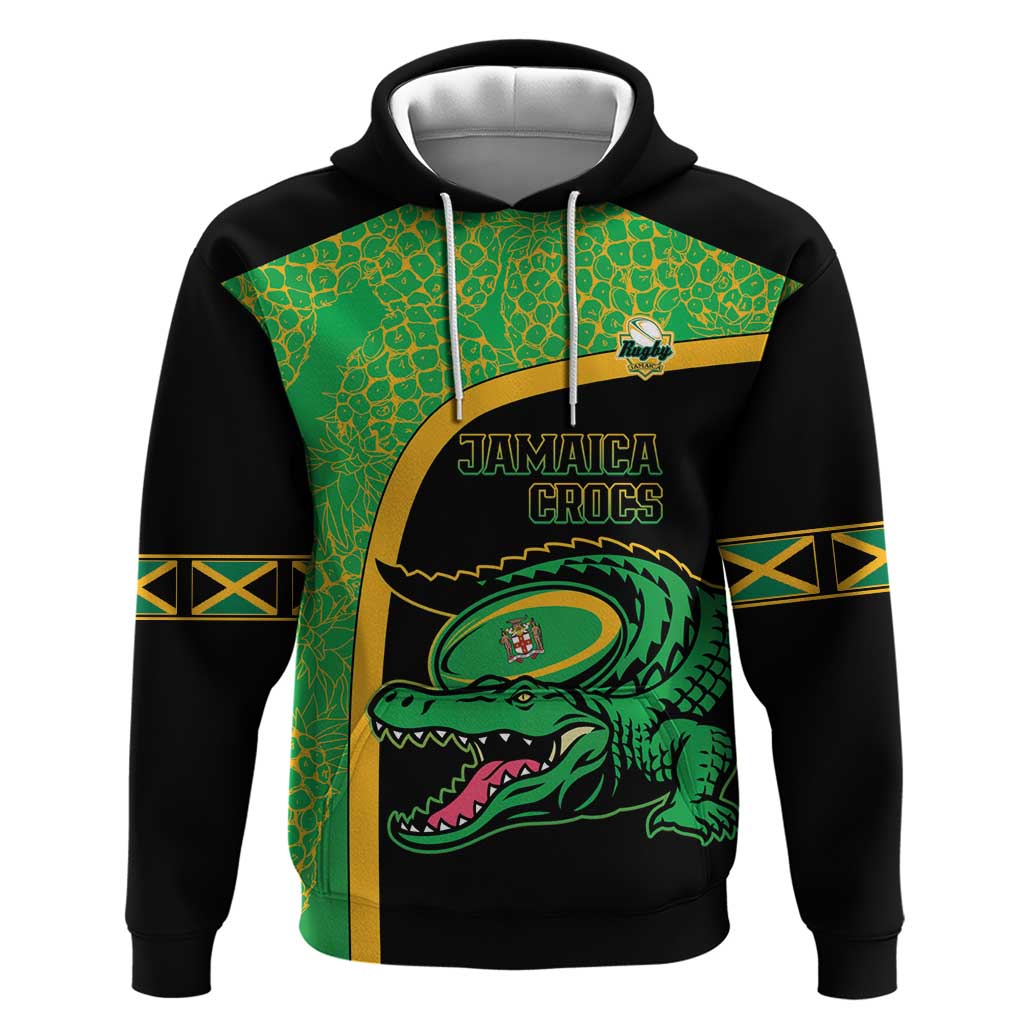 Jamaica Rugby Custom Zip Hoodie Go Jamaica Crocs - Pineapple Pattern