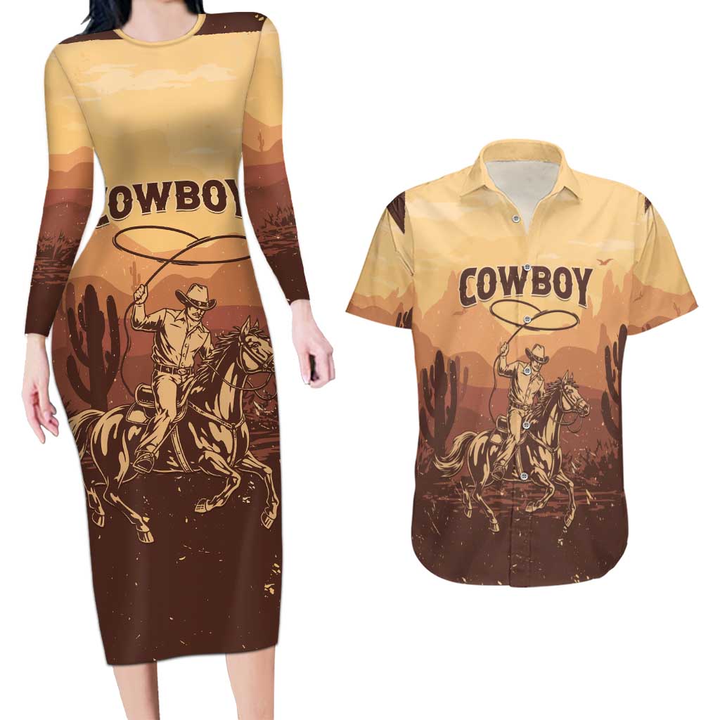 Black Cowboy Couples Matching Long Sleeve Bodycon Dress and Hawaiian Shirt Take Me Away