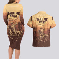 Black Cowboy Couples Matching Long Sleeve Bodycon Dress and Hawaiian Shirt Take Me Away