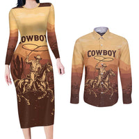 Black Cowboy Couples Matching Long Sleeve Bodycon Dress and Long Sleeve Button Shirt Take Me Away