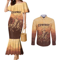 Black Cowboy Couples Matching Mermaid Dress and Long Sleeve Button Shirt Take Me Away