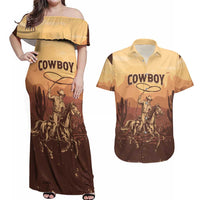 Black Cowboy Couples Matching Off Shoulder Maxi Dress and Hawaiian Shirt Take Me Away