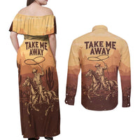 Black Cowboy Couples Matching Off Shoulder Maxi Dress and Long Sleeve Button Shirt Take Me Away