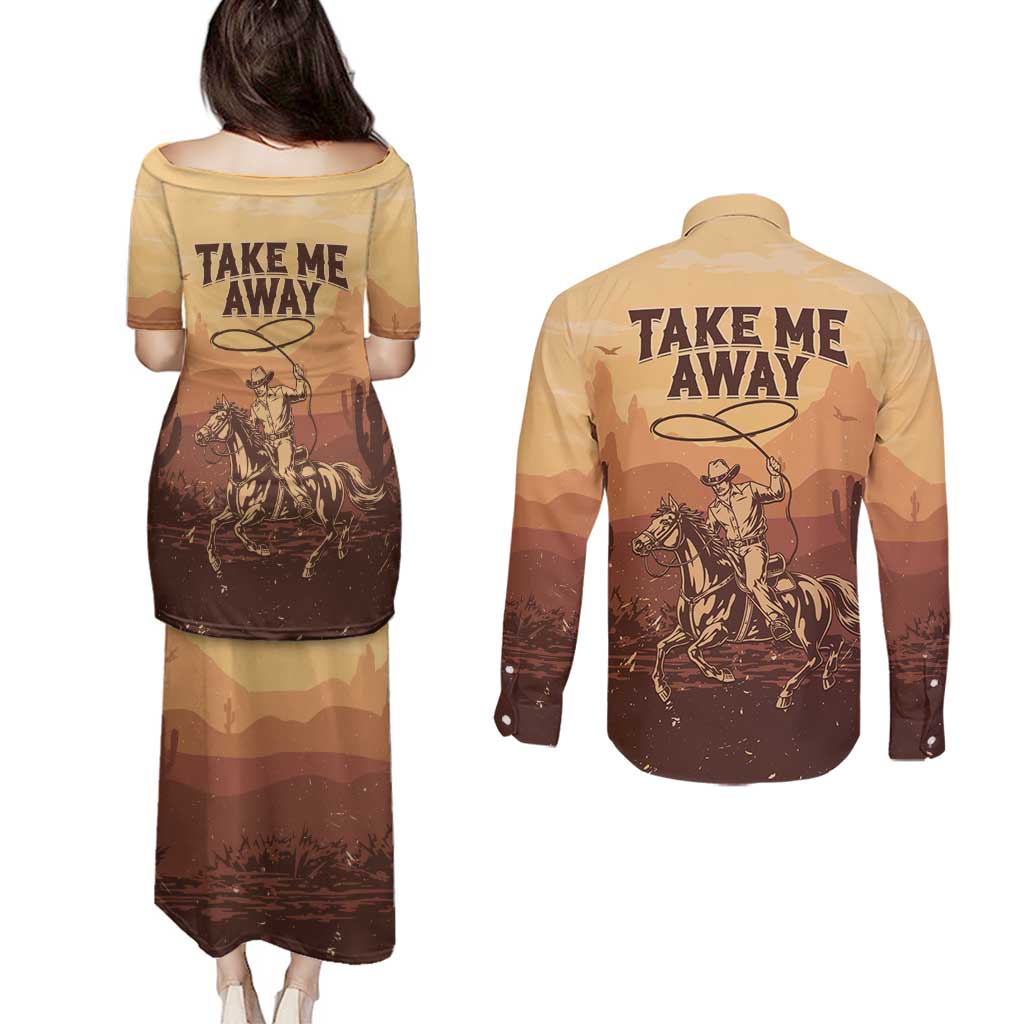 Black Cowboy Couples Matching Puletasi and Long Sleeve Button Shirt Take Me Away