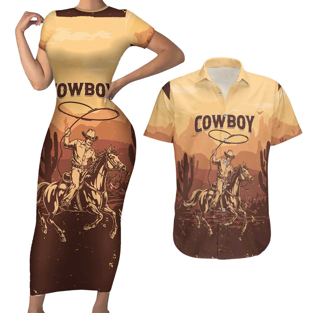 Black Cowboy Couples Matching Short Sleeve Bodycon Dress and Hawaiian Shirt Take Me Away