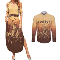 Black Cowboy Couples Matching Summer Maxi Dress and Long Sleeve Button Shirt Take Me Away